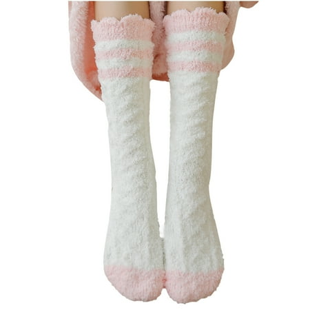 

Stockings For Womens Winter Coral Middle Tube Sleeping Home Solid Calf Leggs Thigh High Stockings