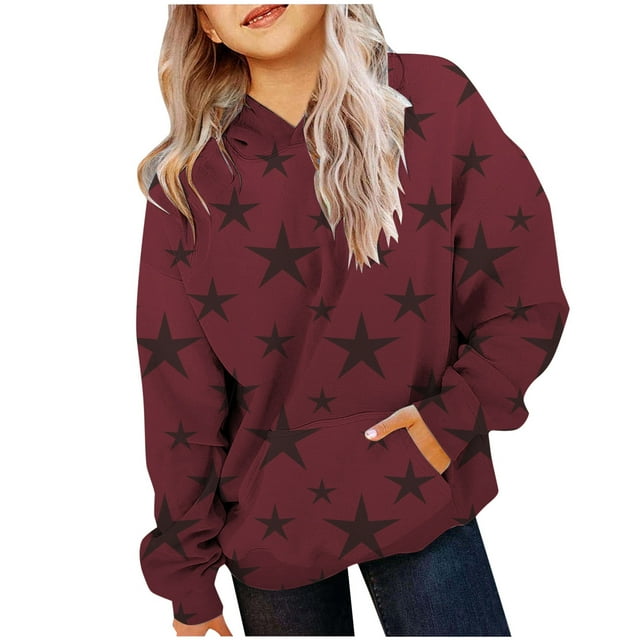 FAOWME Sweat à Capuche Imprimé à Manches Longues pour Filles Chandail Rouge Brique 2-3 Ans