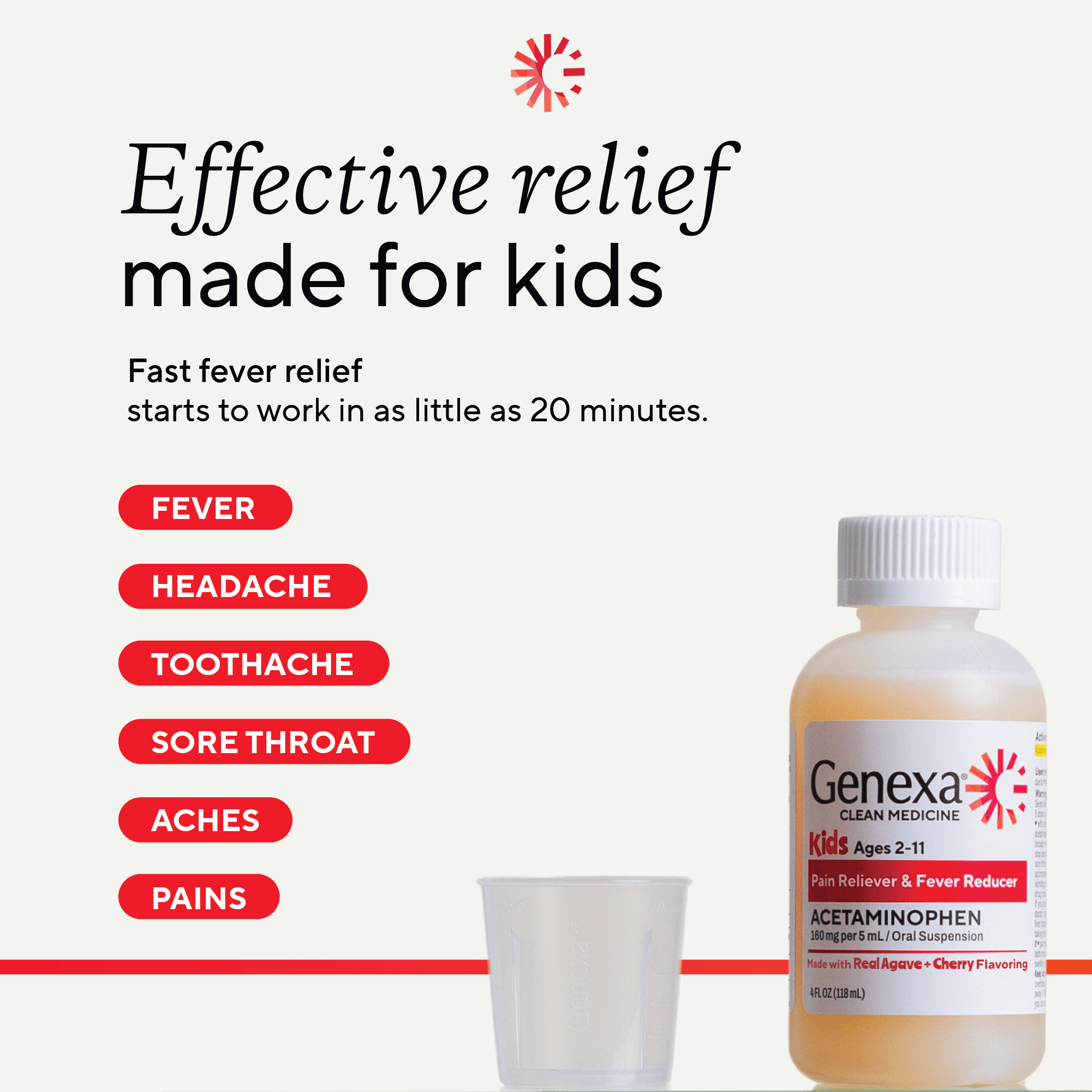 (3 pack) Genexa Pain and Fever Medicine for Children, Cherry Flavor, 4 fl oz
