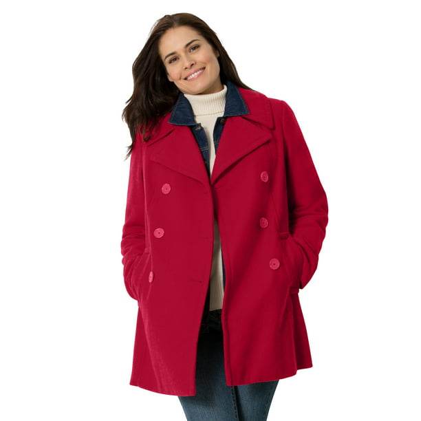 Wool Blend Double Ted Peacoat, Womens Plus Size Wool Trench Coat