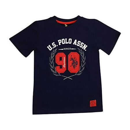 U.s. Polo Assn. Little Boys' Felt Appliqued Crew Neck T-shirt (5/6, Classic Navy)