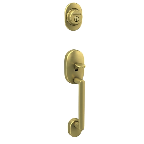Schlage F58RMN608 Remsen Front Entry Handleset Exterior Side Grip, Satin Brass