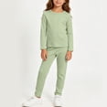 thumbnail image 2 of Bovxnpu Boys Girls Sleepwear Set Long Sleeve Crew Neck Tee Straight Leg Pants Homewear Outfits, 2 of 6