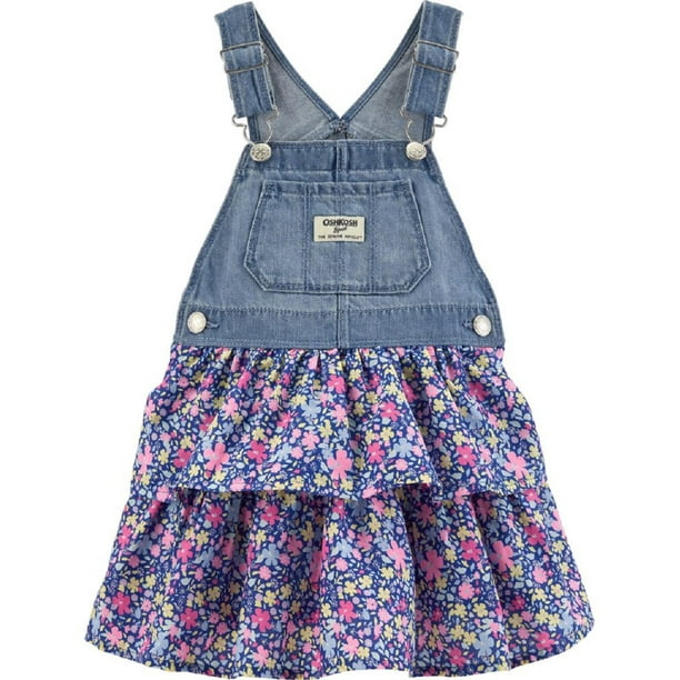 Oshkosh B'gosh Oshkosh B'gosh Baby Girl Double Tier Floral Denim Jumper with Adjustable