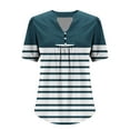 thumbnail image 6 of Tops for Women Short Sleeve Pleated Button Color Block V-Neck Casual Casual Blouse Navy M, 6 of 6