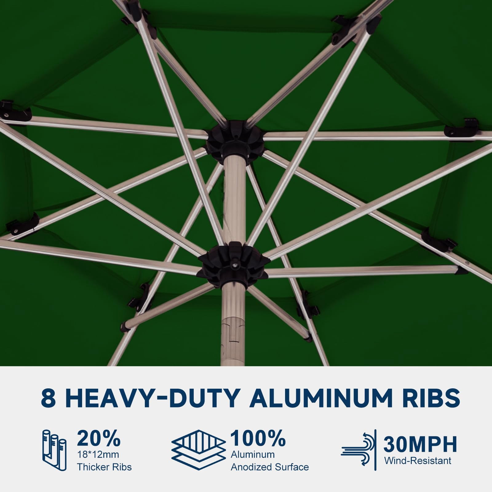 10FT 3-Tier Aluminum Outdoor Patio Umbrella, Fade-Resistant Market Umbrella with Push Button Tilt Function, 8 Sturdy All-Aluminum Ribs for Gardens, Patios, Backyards & Pools (Green)