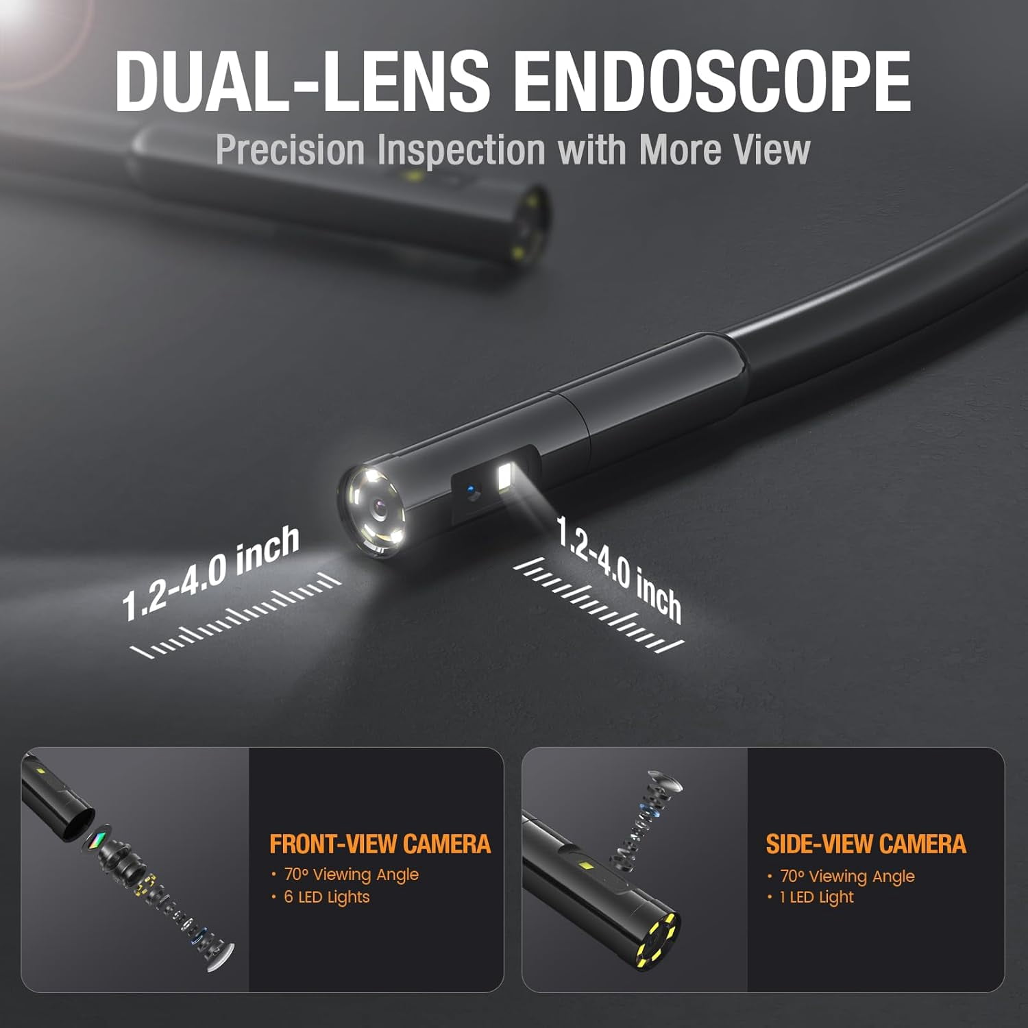 50ft Endoscope Borescopes, Teslong Dual Lens Sewer Inspection Camera with 4.5'' Screen and Lights, Waterproof Snake Cable for Home Wall Duct Drain Pipe, MS450