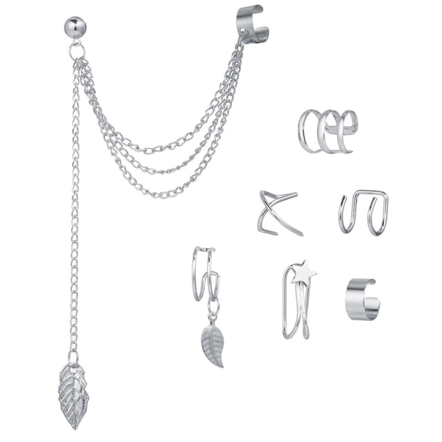 Juego de pendientes con clip para la oreja creativos y sencillos, personalizados, con hojas doradas, huecos, de múltiples capas, con clip para la oreja en forma de C