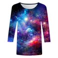 thumbnail image 3 of MKLEKYY Hauts à Col Bateau pour Femmes Manches Trois-Quarts Décontractées Quotidiennes Col Rond Imprimé Complet Haut Ample à Manches Longues T-Shirt, 3 of 3