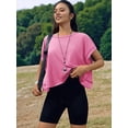 thumbnail image 5 of Women Short Sleeve Workout Shirts Open Back Tops Casual Yoga Y2k Athletic Gym Slouchy Crop Running Tees Pink XL, 5 of 8