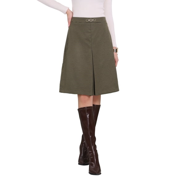 Falda de tartán de cuadros de cintura alta hasta la rodilla para oficina de mujeres INSPIRE CHIC M 2