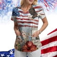 thumbnail image 2 of GEWSEY Women's 4th of July Nurse Scrub Top Patriotic Floral Print Nurse Shirt Plus Size V Neck Short Sleeve Nurse Uniform (Red, 3XL), 2 of 8