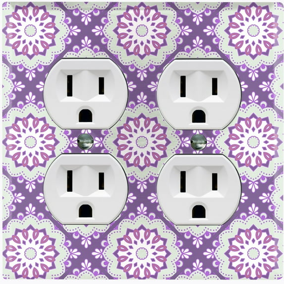 Metal Light Switch Plate Cover Mandala Purple Gray Floral Pattern Damask MDL107