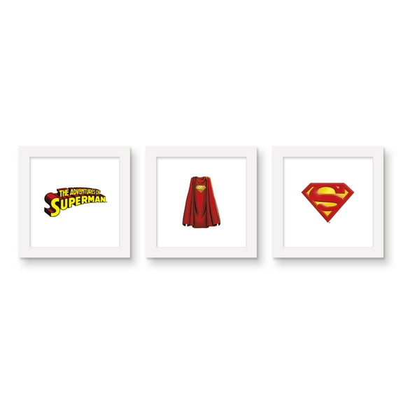 Gallery Pops DC Comics Superman - Hero Wall Art Bundle (3-Pack), White Framed Version, 12" x 12"