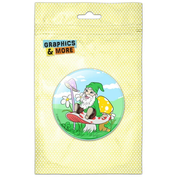 Gnome Sitting on Mushroom Pinback Button Pin Badge