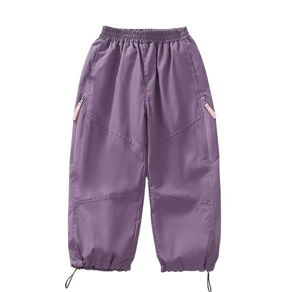 Girls' Fleece-lined Waterproof Cargo Pants Kids Elastic Waist Outdoor Softshell Trousers Drawstring Bottom Multi Pockets Pants(6-16Y)