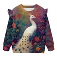 thumbnail image 5 of Xoenoiee Peacock Flower Print Girls Long Sleeve T-Shirt Toddler Pullover Comfort Soft Sweatshirts Crewneck Tee Tops with Ruffles Trim, Size 2-3 Years, 5 of 7