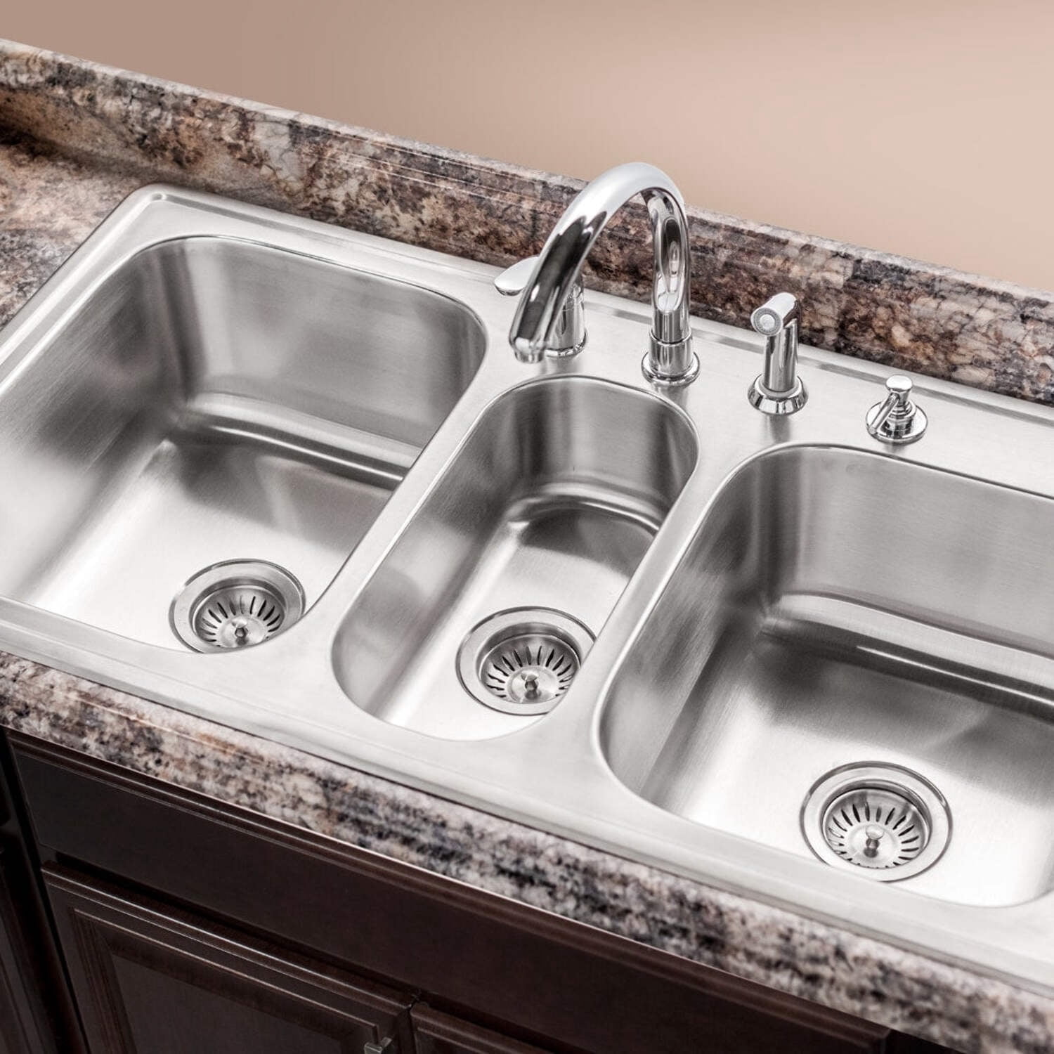Houzer Premier 41 in Stainless Steel Topmount 4-hole Triple Bowl Kitchen Sink with Strainer - PGT-4322-1