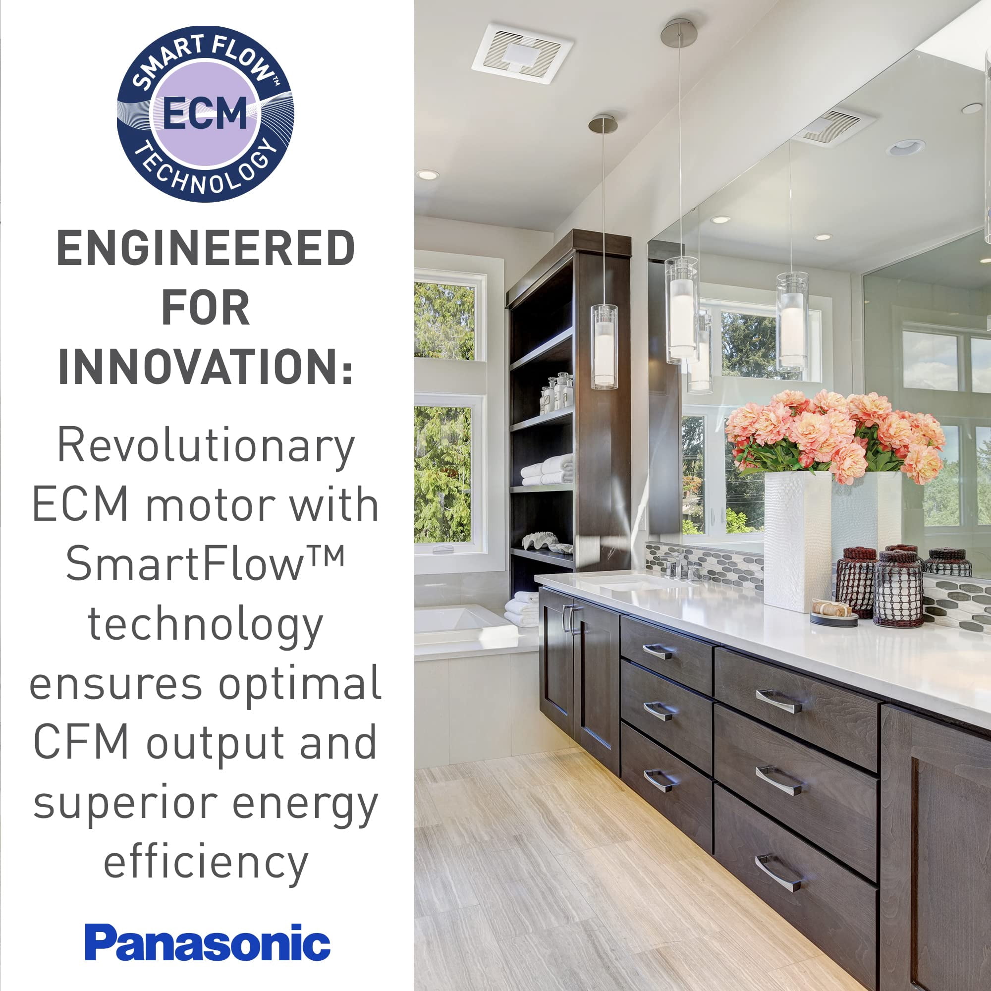 Panasonic WhisperValue Ceiling/Wall Mount Bathroom Exhaust Fan with Humidity Sensor, 50-80-100 CFM, FV-0510VSC1