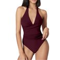 thumbnail image 1 of Stylish Swimwear One Women V Neck Control Bathing Suit Ruched Swimsuits for and Comfort, 1 of 7
