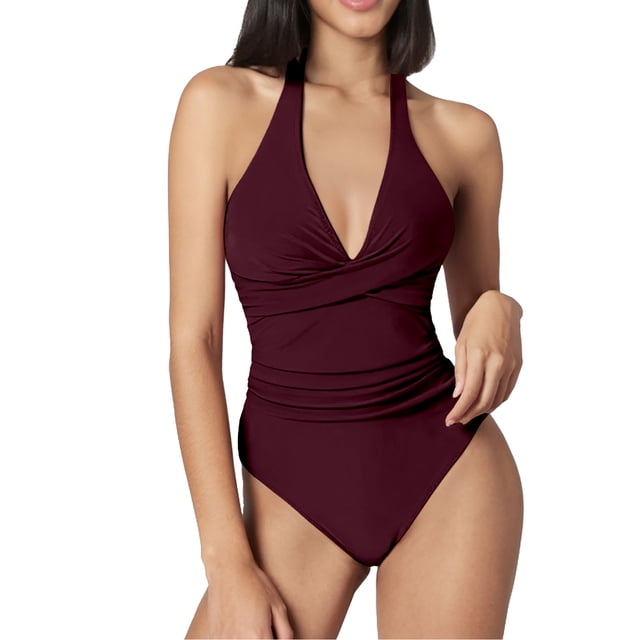 Stylish Swimwear One Women V Neck Control Bathing Suit Ruched Swimsuits for and Comfort