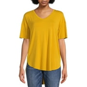 Time And Tru Women's V-Neck Tunic T-Shirt with Short Sleeves