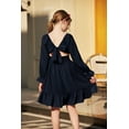 thumbnail image 5 of Oudiya Girls Tie Back Long Sleeve Dress Ruffle Hem Off Shoulder Elegant Casul Fall Dress 6-14 Years, 5 of 8