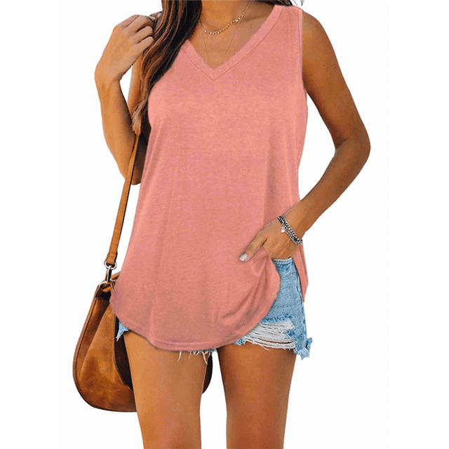 Camisetas Sin Mangas con Cuello en V para Mujer, Color Rosa M