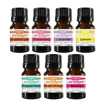 Essential Oil (10 mL x 7) Lavender Peppermint Rosehip Lemongrass Rosemary Cinnamon Leaf Sweet Orange 100% Pure Therapeutic Grade Essential Oils Gift Set of 7 Aromatherapy Pack of 7 by Sponix