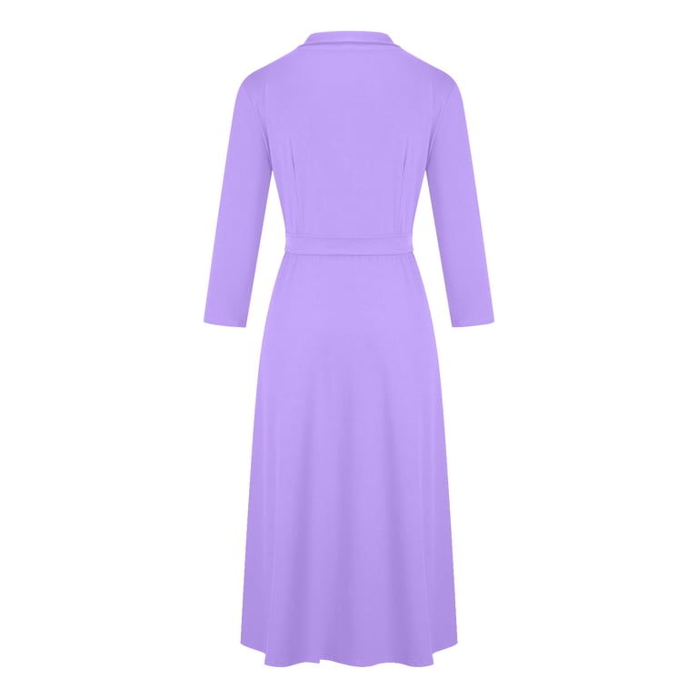 HAPIMO Women's Tea Length Dress Sale Solid Turndown Collar 3/4 Sleeves Autumn Dresses Winter Bandage Elegant Trendy Holiday Purple M - Walmart.com HAPIMO Women's Tea Length Dress Sale Solid Turndown Collar 3/4 Sleeves Autumn Dresses Winter Bandage Elegant Trendy Holiday Purple M - Walmart.com