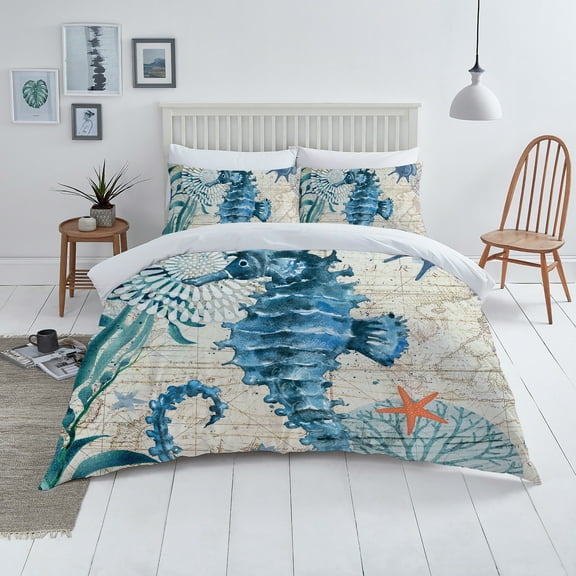 Quilt Covers Highend Home Bedclothes 3D Hippocampus Painting Bedding Cover Sets,King (90"x104")