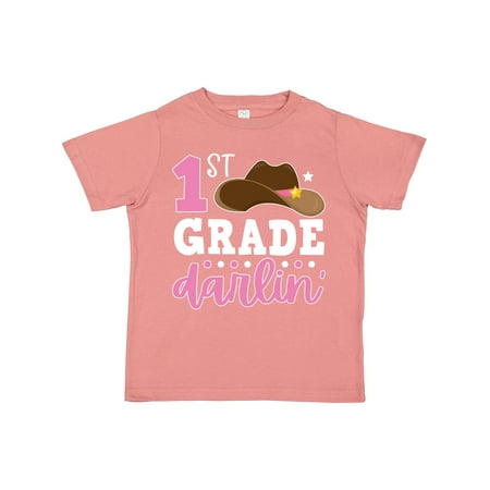 

Inktastic 1st Grade Darlin with Cowgirl Hat Pink Gift Toddler Toddler Girl T-Shirt