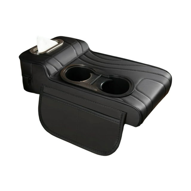 ZheElen Center Console With Armrest Box Cushion Diamond Stitching Card Pockets Cup Holder Made Of Soft Dust Storage Comfort BLACK Quilted design