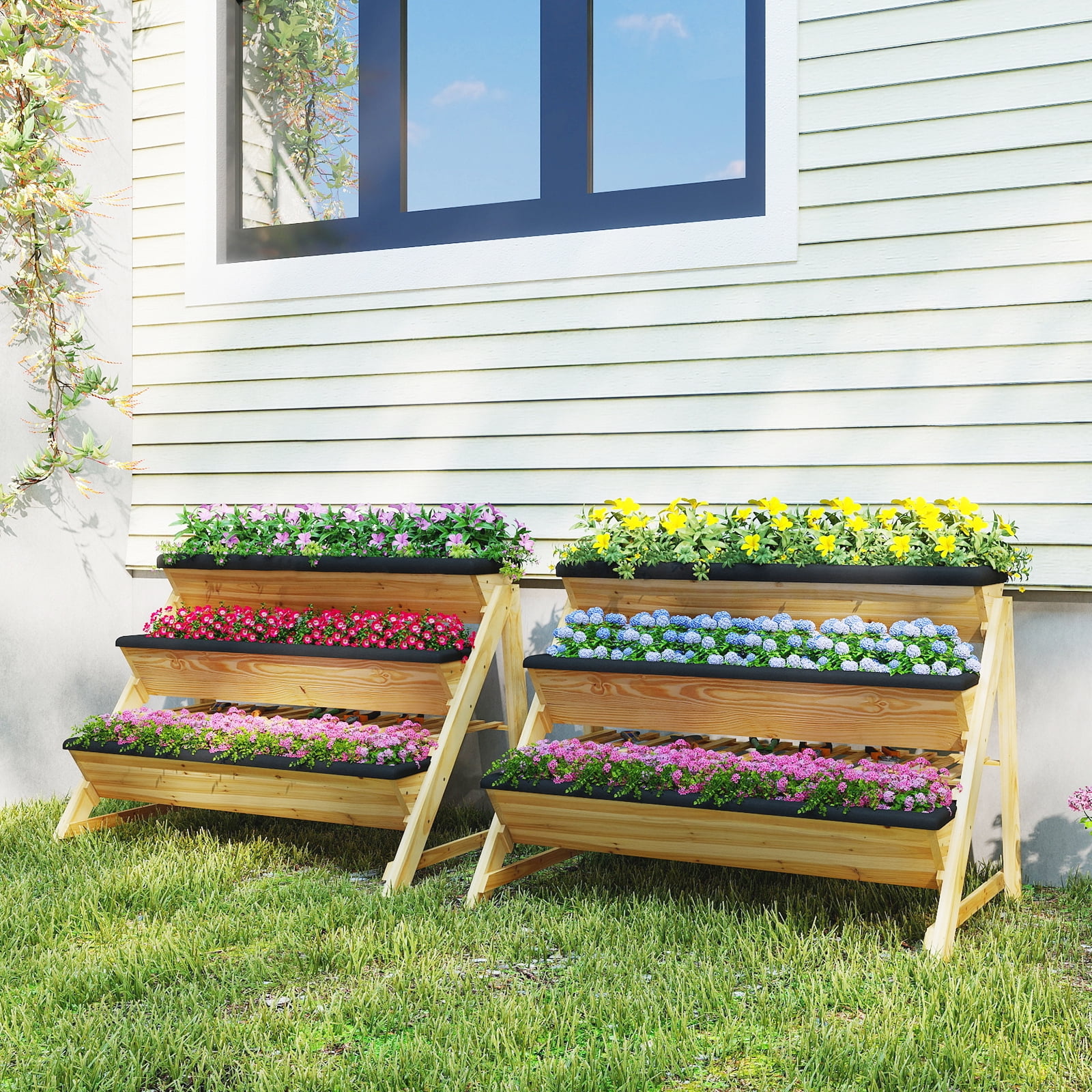 Costway 3-Tier Raised Garden Bed Storage Shelf Garden Planter for Flowers