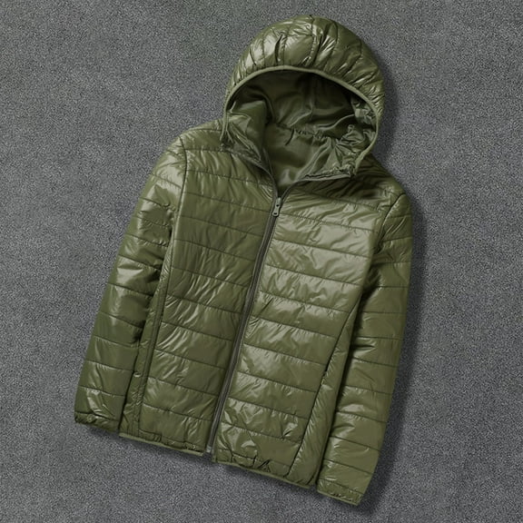 Axiiglly Jackets for Men Zipper Up Warm Winter Jackets Outdoor Plus Size Work Coats Casual Comfy Wind Breaker Jackets Solid Color Hooded Cotton Puffer Jacket with Pockets