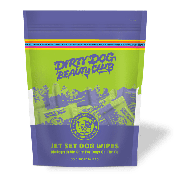 Dirty Dog Beauty Club - Jet Set Dog Wipes - Thick, Gentle, Biodegradable, Chemical Free, Alcohol Free, Soothing with Calendula and Aloe Vera - (30 Count), Unscented