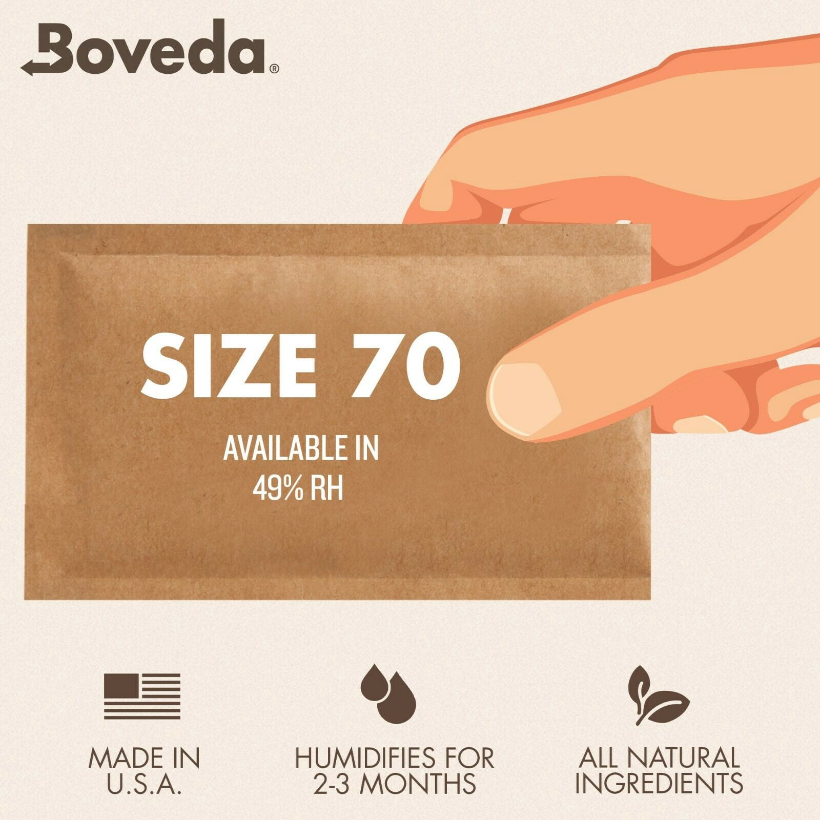 Boveda 49% RH 2-Way Humidity Control | Size 70 for Wood Instruments | 4-Count
