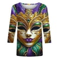 thumbnail image 5 of LEKWK Womens Mardi Gras Shirts Luxury Pearl Mask Face Round Neck 3/4 Sleeve Graphic Tees Gold Purple Green Costume Carnival Top, 5 of 5