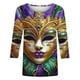 thumbnail image 5 of Xuyuer Carnival Style Print T-Shirt - Women's Fashion Loose Round Neck 3/4 Sleeve Top for Daily Wear, Festival Themed Outfits, Playful Seasonal Style & Streetwear Statement Piece, 5 of 5