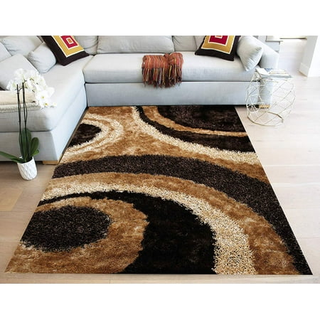 Light Brown Dark Brown Beige Chocolate Gold Tan Art Deco Design 8'x10' Shag Shaggy Woven Patterned Flokati Furry Fuzzy Fluffy Modern Contemporary Soft Thick Plush Medium Pile - Signature New 72 Brown