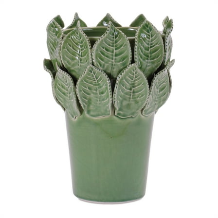 Melrose Leaf Top Stoneware Vase - 7.5" - Green
