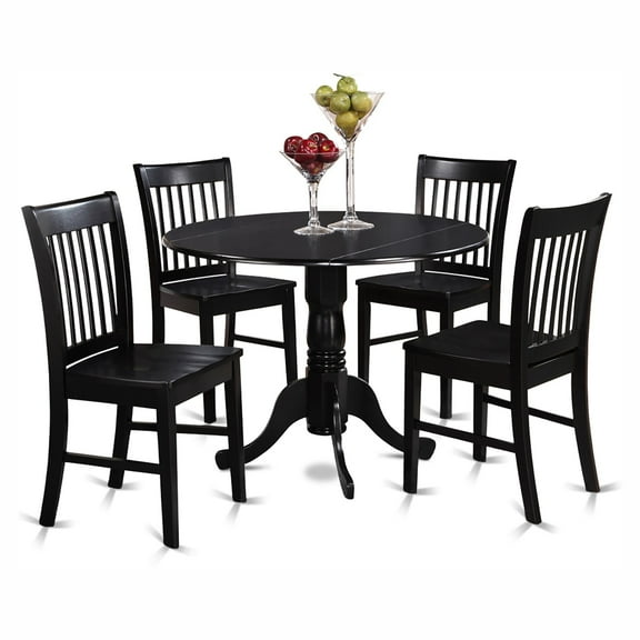East West Furniture Dublin 5 Piece Drop Leaf Dining Table Set with Norfolk Wooden Seat Chairs, Black