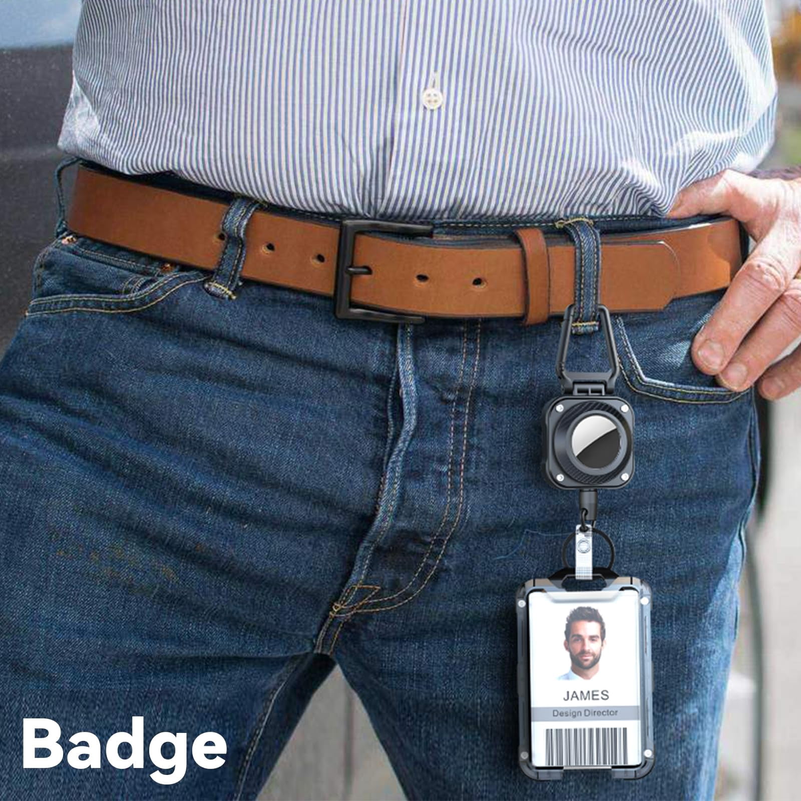 Badge Holder With Airtag Retractable Keychain  Heavy Duty For Holder/case Durable Id Card (holds 4 Cards) 31.5" Reel Key Chain 10 000+ Rebound 8oz