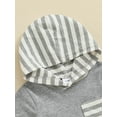 thumbnail image 6 of FEORJGP Toddler Boys Summer Outfit 0-3Y Infant Baby Short Sleeve T-shirt Hoodies Sweatshirt Pocket Hooded Tops and Drawstring Striped Shorts Sets Newborn Loose Casual Daily Clothes, 6 of 9