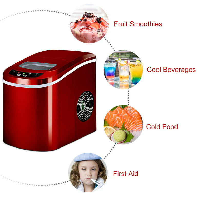 Costway Red Portable Compact Electric Ice Maker Machine Mini Cube 26lb/Day