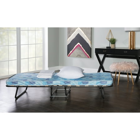Linon Roma Folding Bed, Steel Frame and Mattress, Blue and