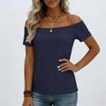 thumbnail image 3 of fatyb Womens off the Shoulder Tops Casual Short Sleeve Tee Shirts Summer Elegant Tshirts for Going Out, 3 of 6