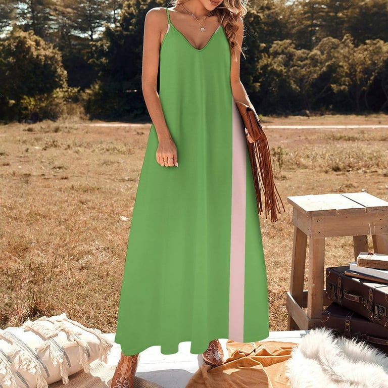 Double Stripe Minimal Preppy Lime Green and Pink Sleeveless Dress long  sleeve dress dresses for woman - Walmart.com