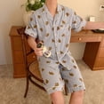 thumbnail image 1 of Conjunto de ropa de casa Kawaii para parejas, ropa de dormir a cuadros con estampado de oso de dibujos animados, ropa de noche de verano, pantalones cortos, camisas, conjunto de dos piezas S175, 1 of 4