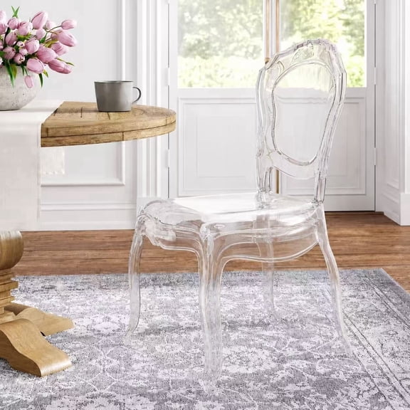 2xhome Set of 2 Clear Luxury Modern Contemporary Glam Stackable Dining Chairs, Transparent Glossy Acrylic Side Chairs with Decorative Open Back Design for Dining Room, Vanity, Living Room, and Patio